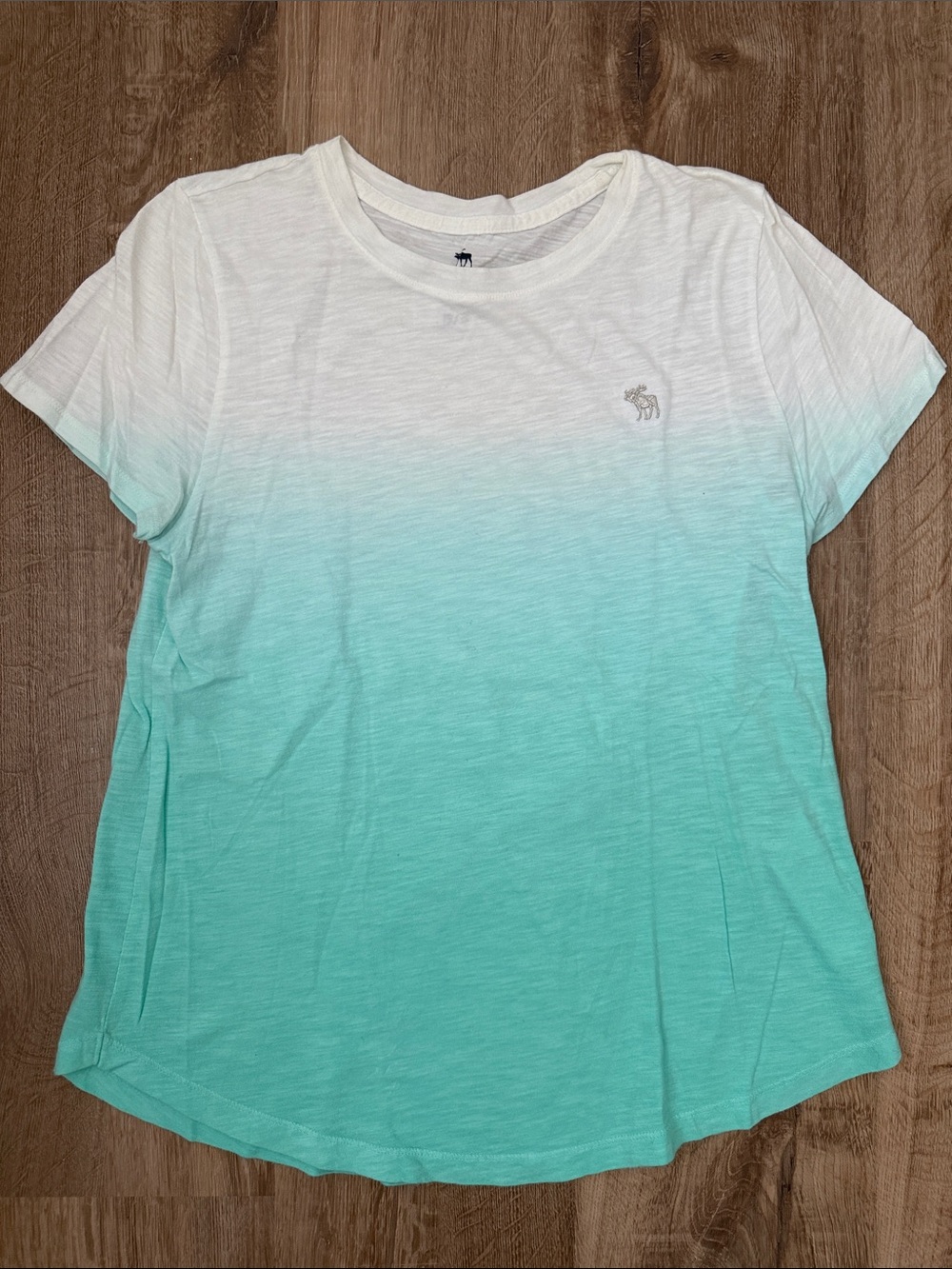 Abercrombie & Fitch Kids White to Aqua Ombre Crew Tee